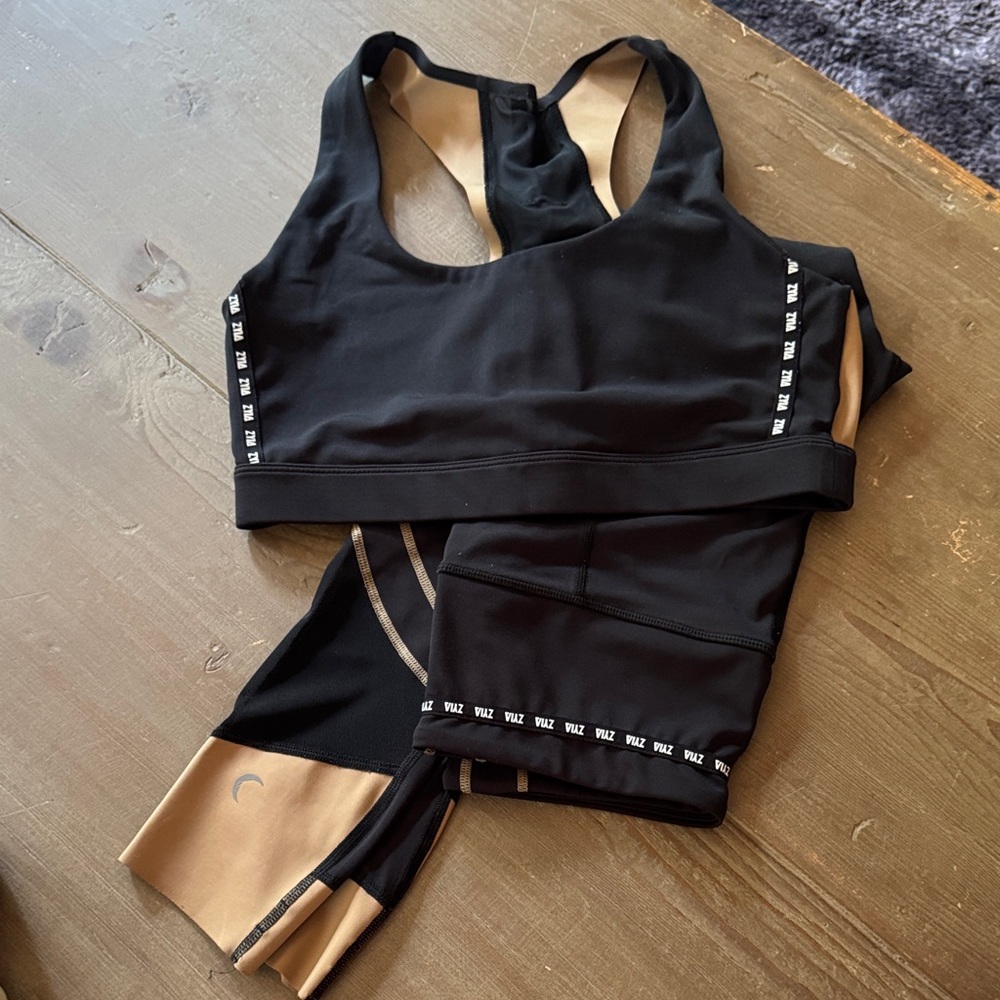 ZYIA Black and Tan Sports Bra and Leggings Set